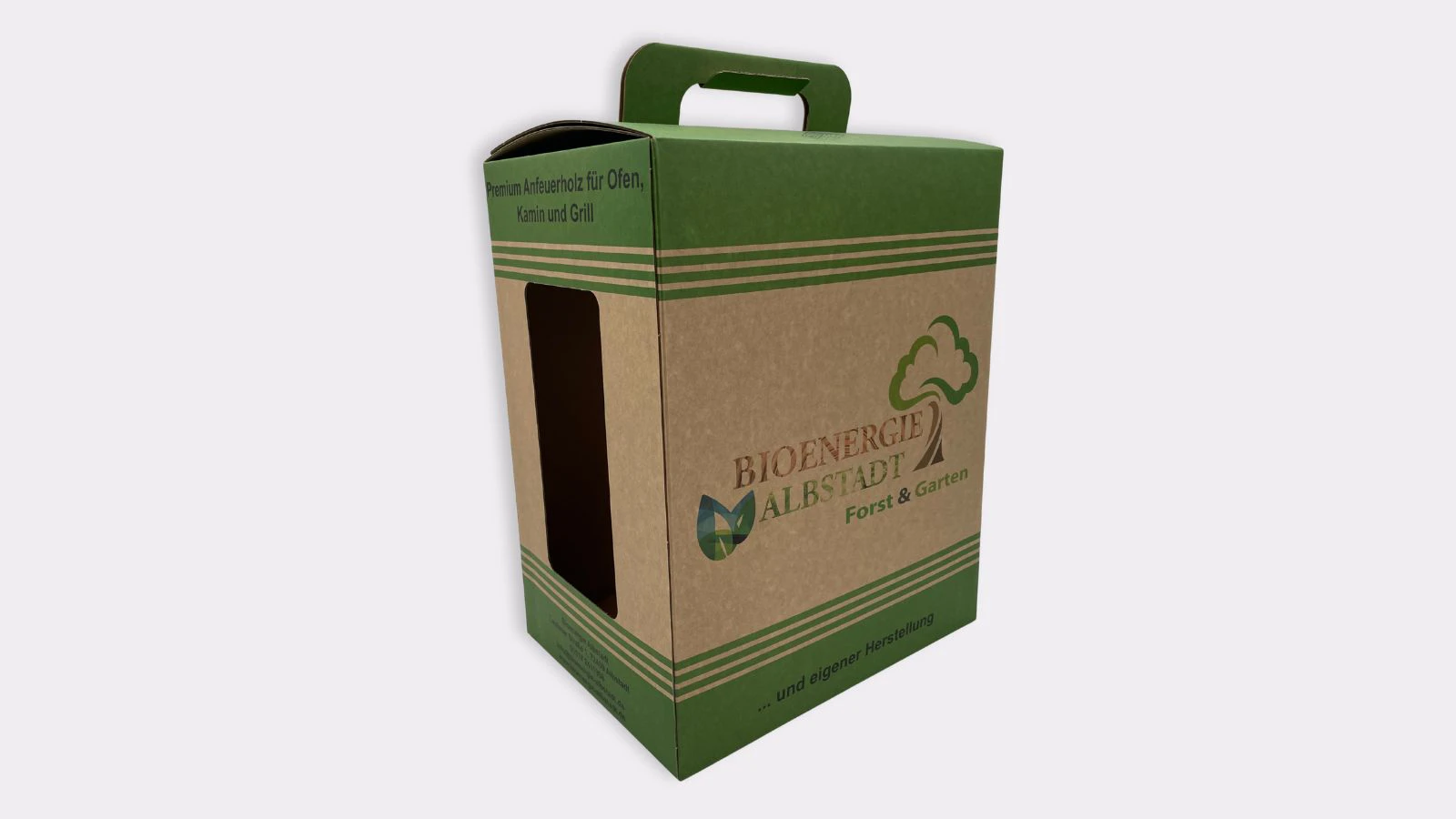 Individuell bedruckter Anfeuerholz Karton mit Sichtfenster