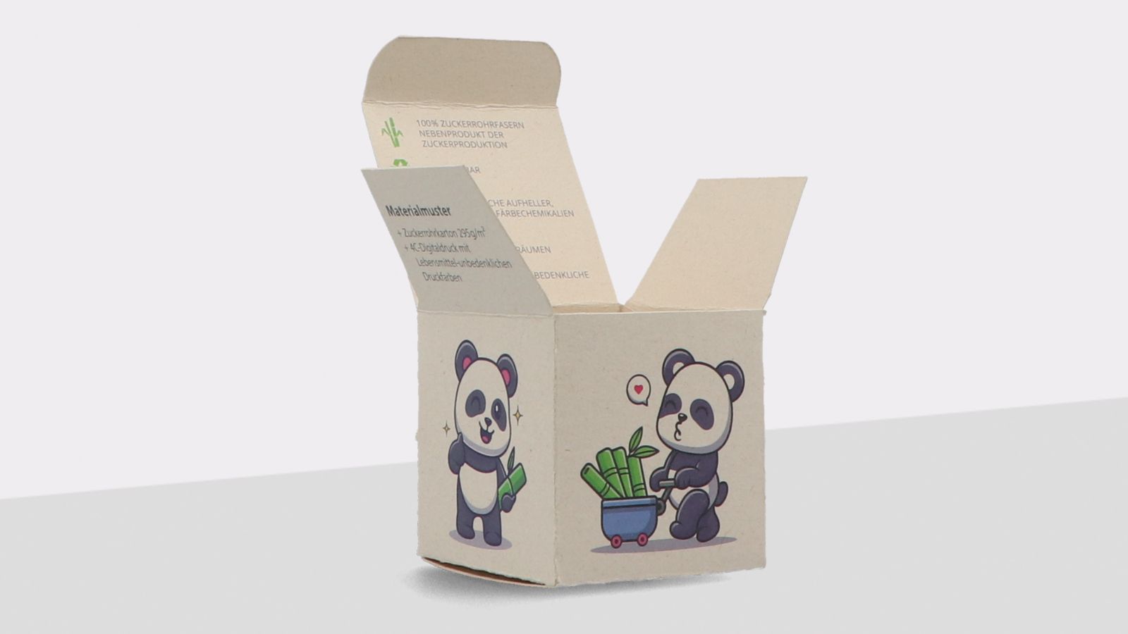 Printed folding box made from sugar cane cardboard