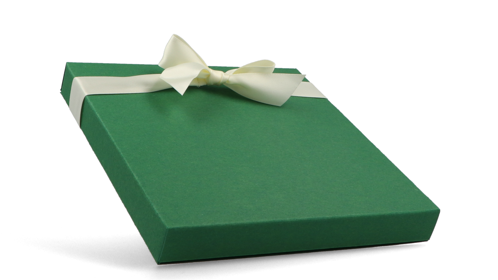 Dunkelgrüne Faltschachtel als Geschenkschachtel mit Schlaufe