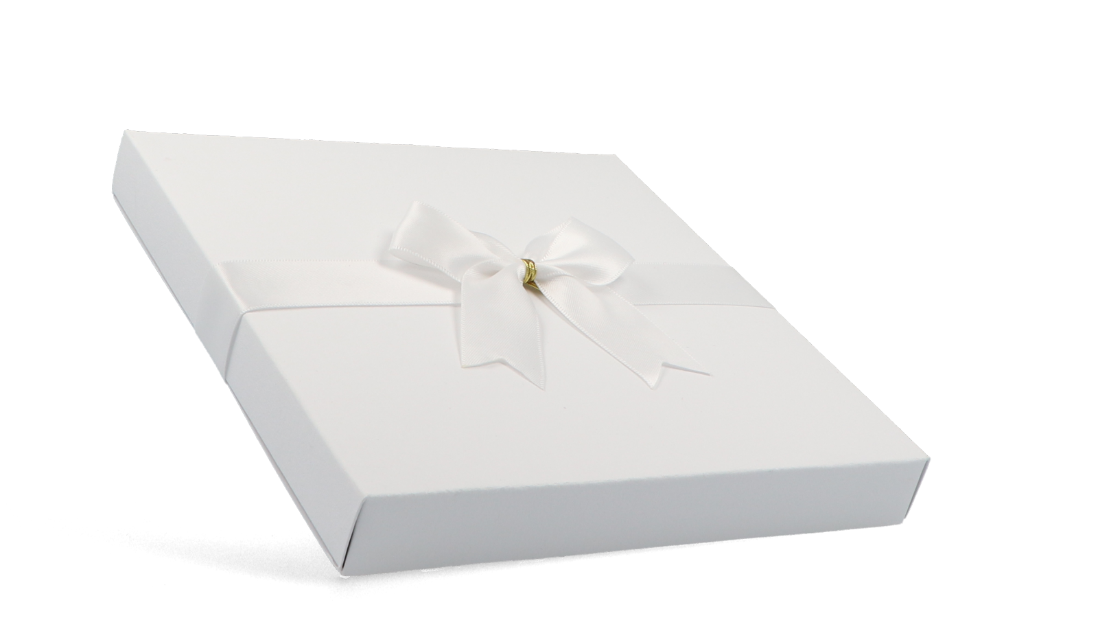 Weiße Faltschachtel als Geschenkschachtel mit Schlaufe