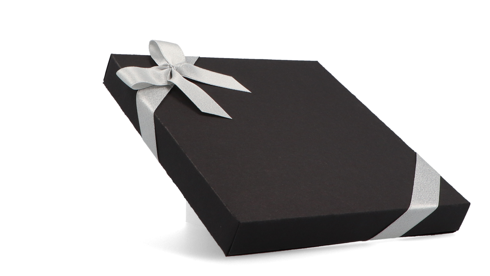 Schwarze Faltschachtel als Geschenkschachtel mit Schlaufe