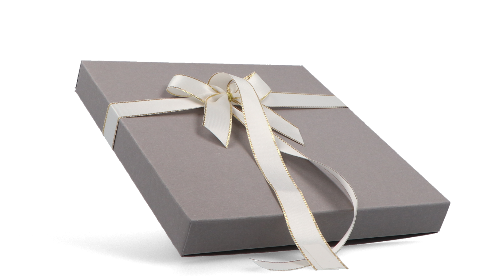 Graue Faltschachtel als Geschenkschachtel mit Schlaufe