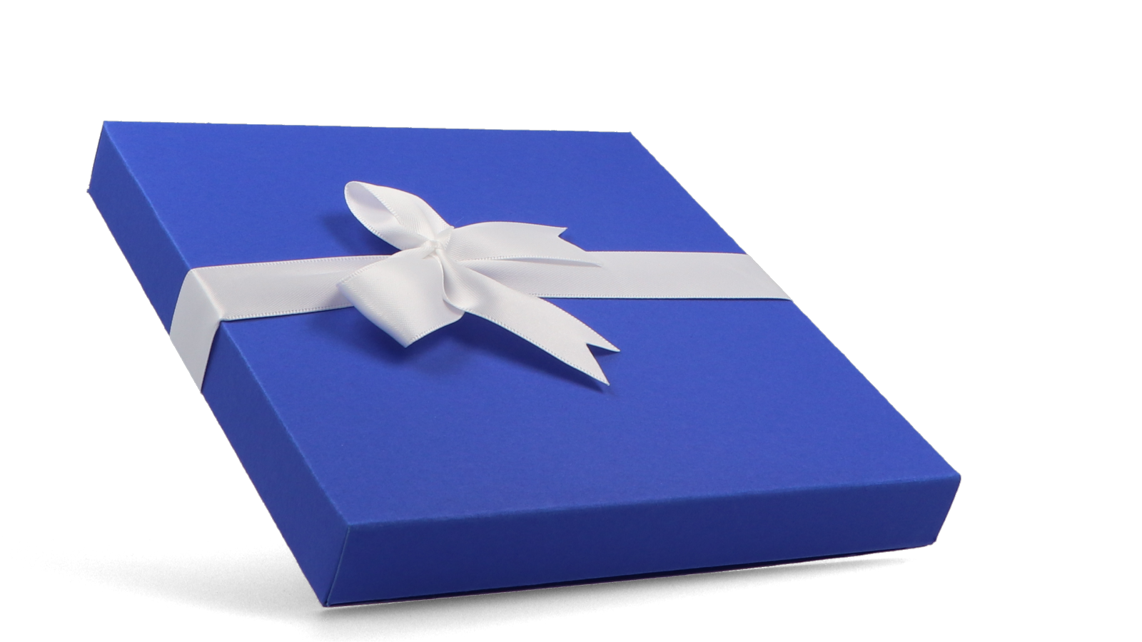 Blaue Faltschachtel als Geschenkschachtel mit Schlaufe
