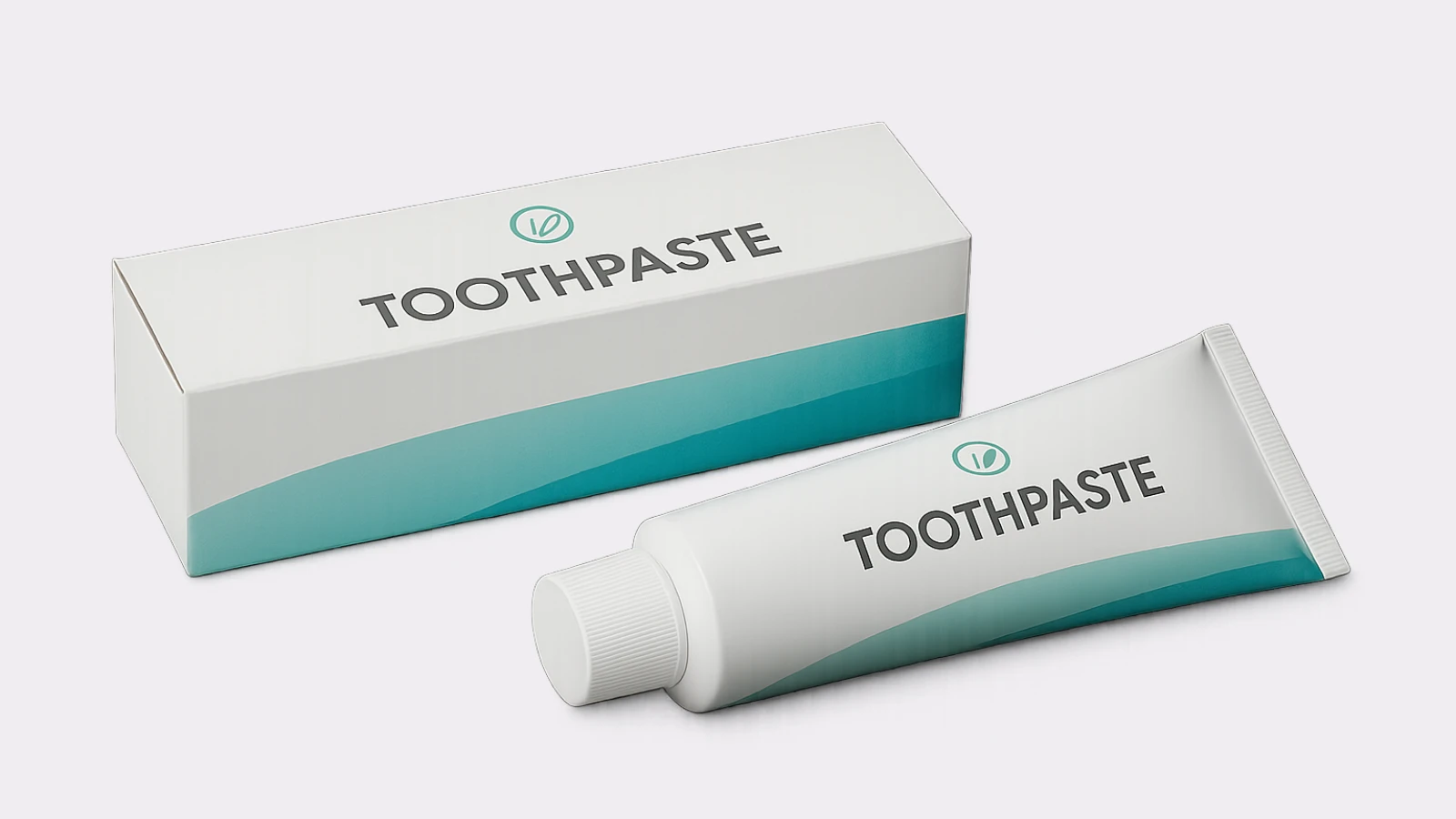 Tube et boîte de dentifrice vert uni avec texte TOOTHPASTE