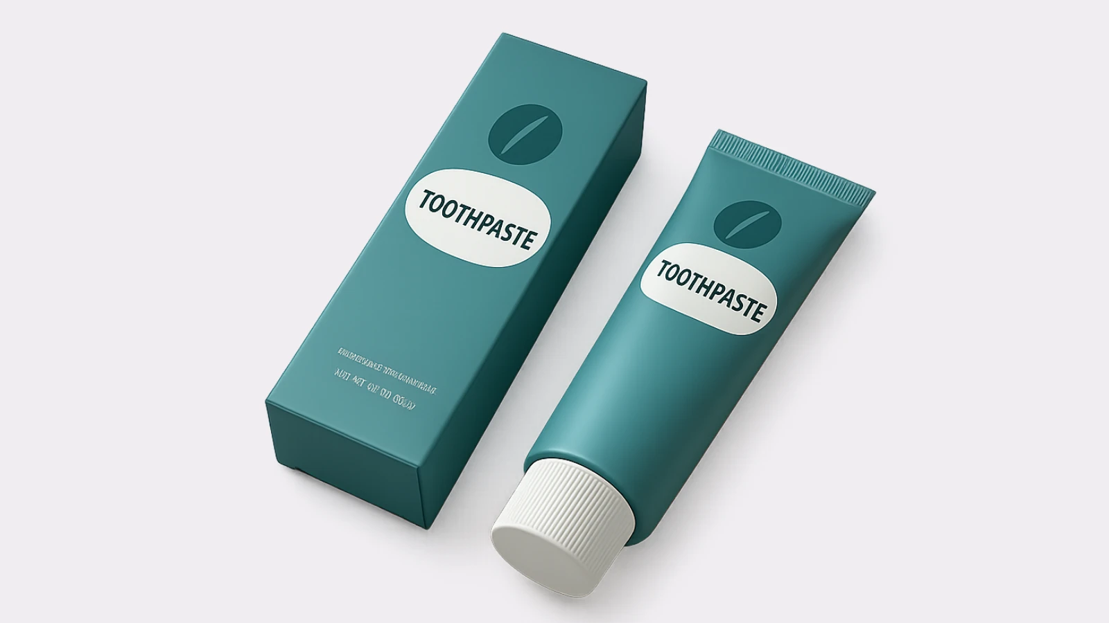 Upright toothpaste tube and box with blue gradient design and 'TOOTHPASTE' label