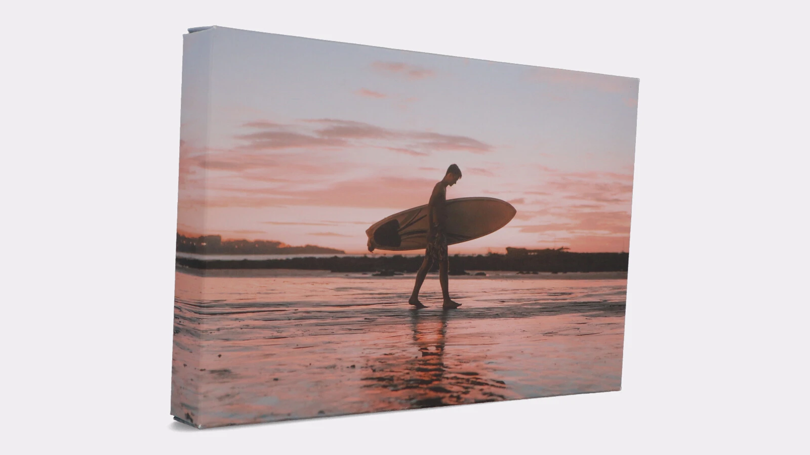 Side view of the landscape-format canvas with sturdy cardboard backing