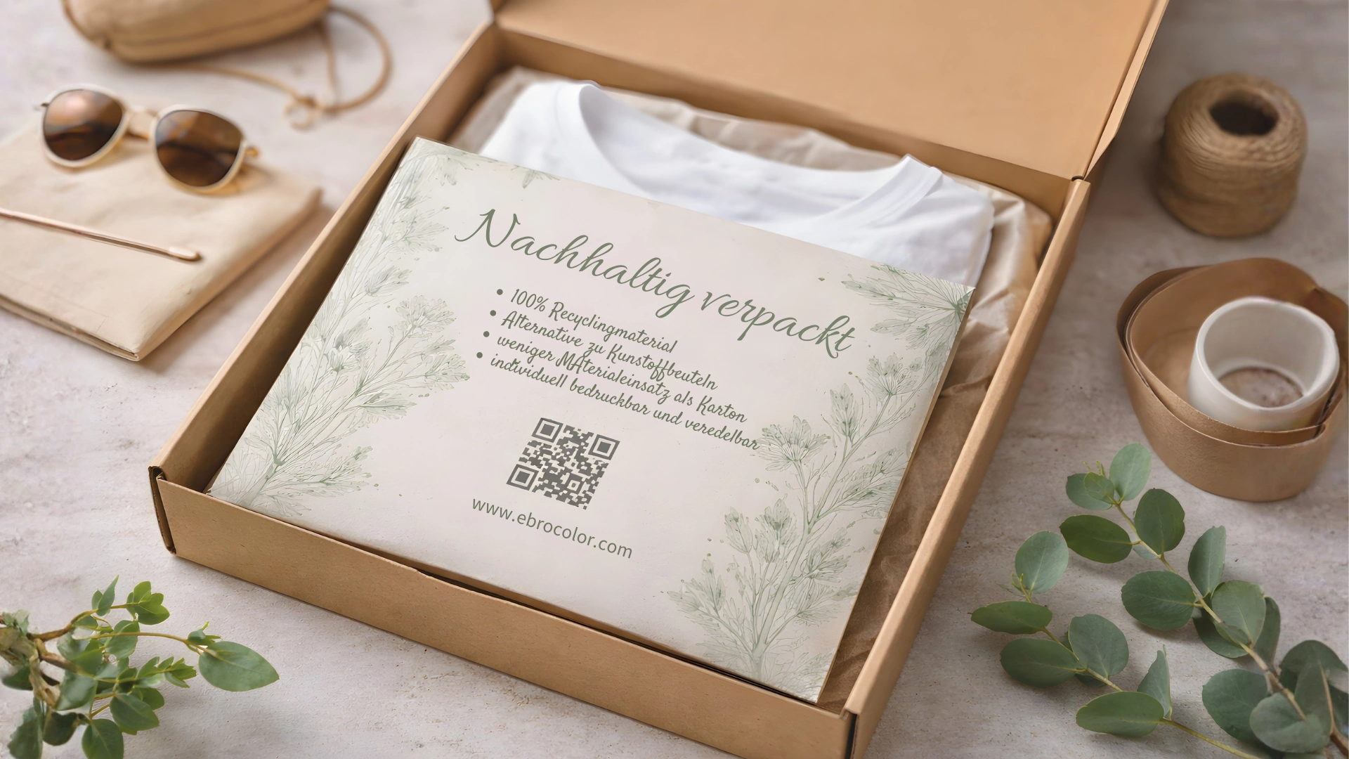Papierbeutel mit Aufdruck nachhaltig verpackt und Hinweis auf plastikfreien Versand