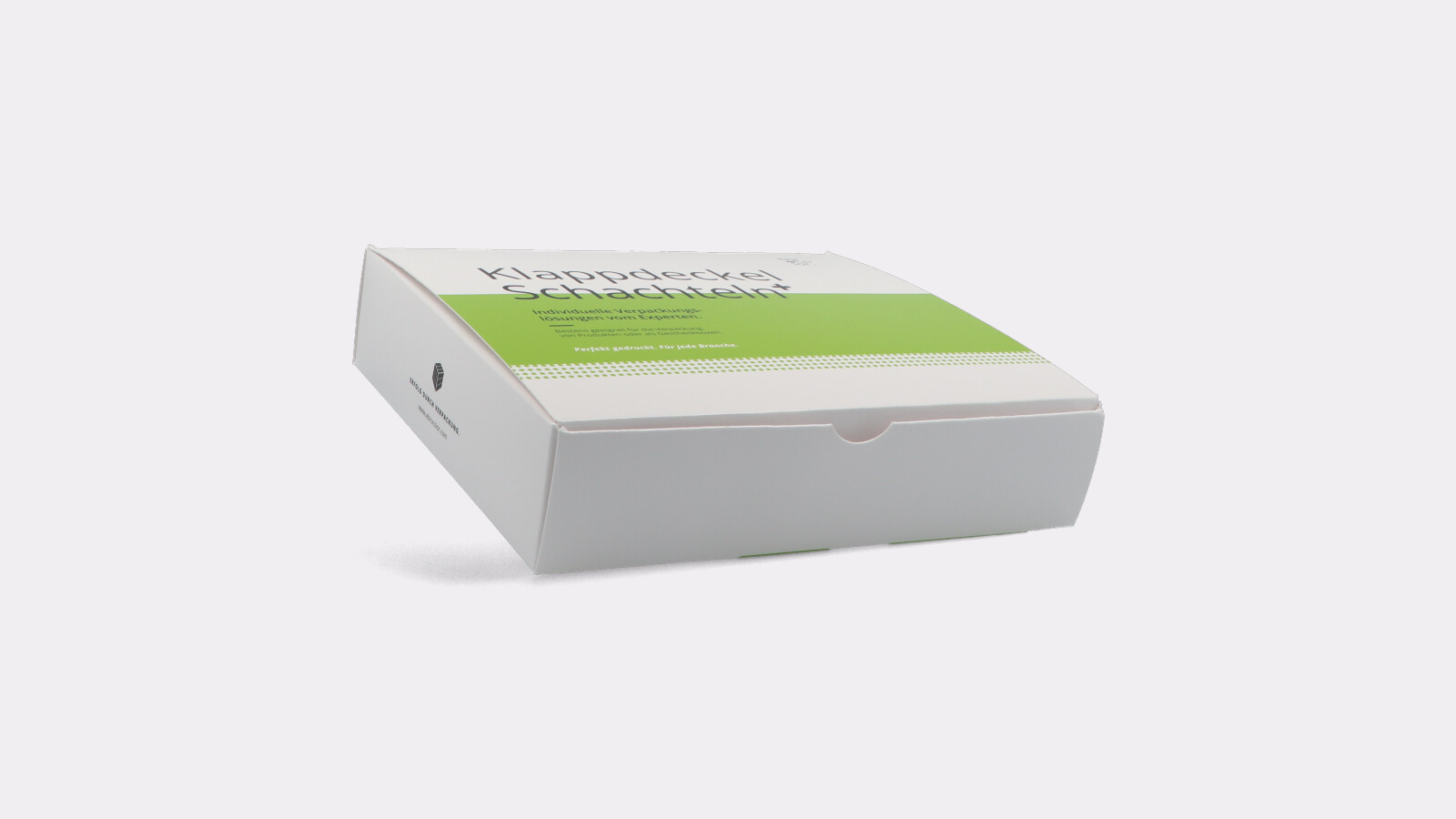 Hinged lid box from Ebro Color with print when closed