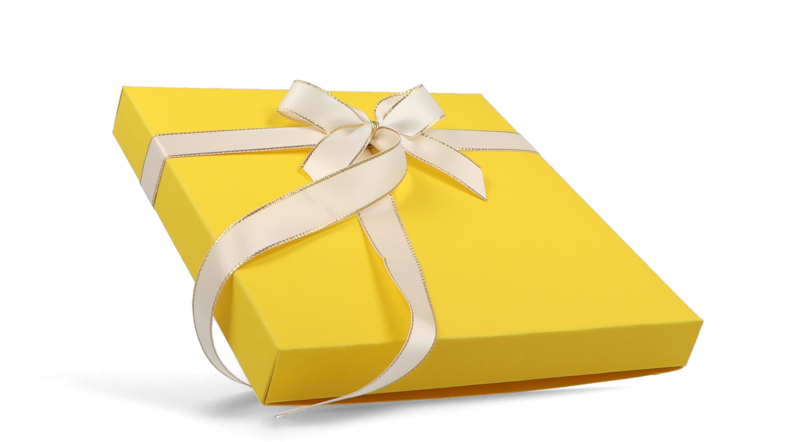 Gelbe Faltschachtel als Geschenkschachtel mit Schlaufe