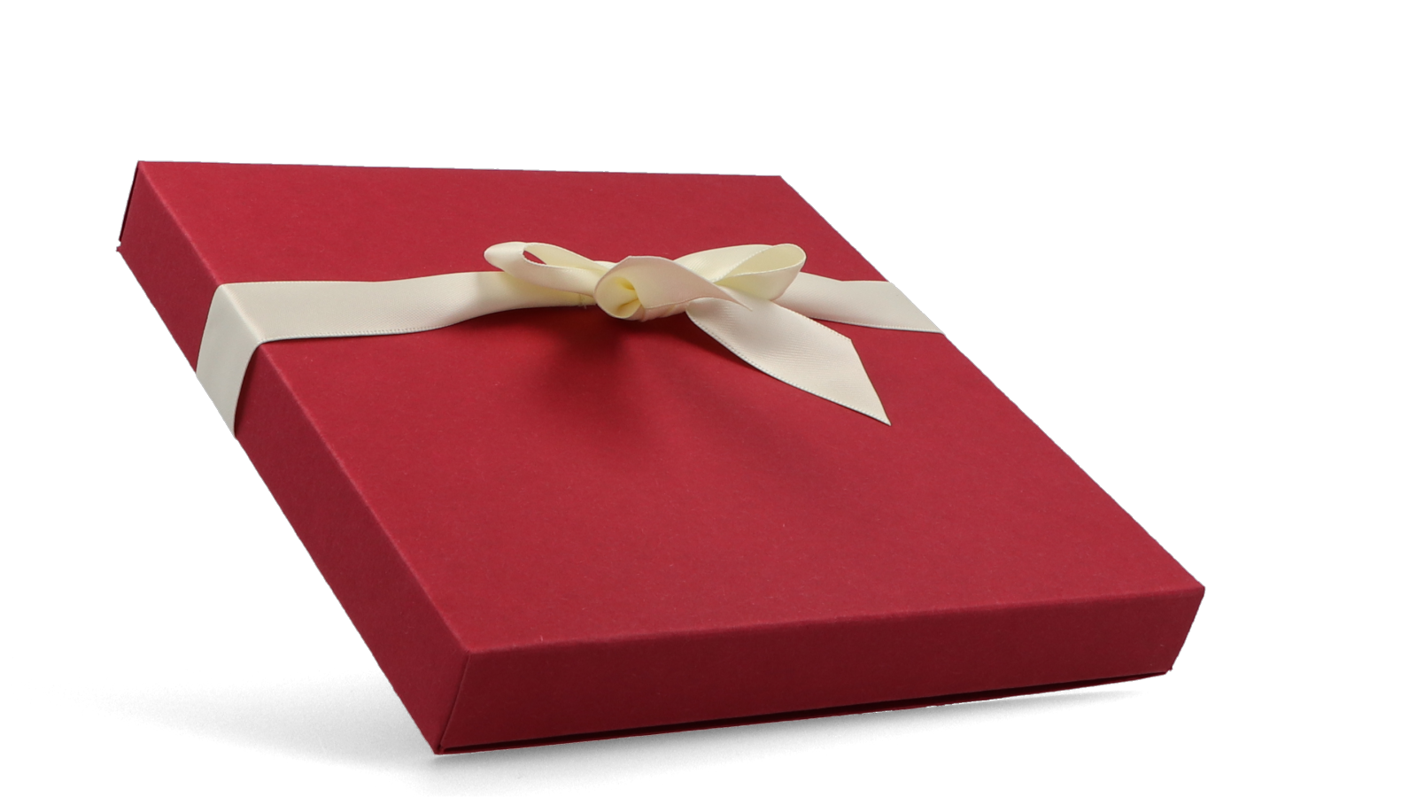 Dunkelrote Faltschachtel als Geschenkschachtel mit Schlaufe