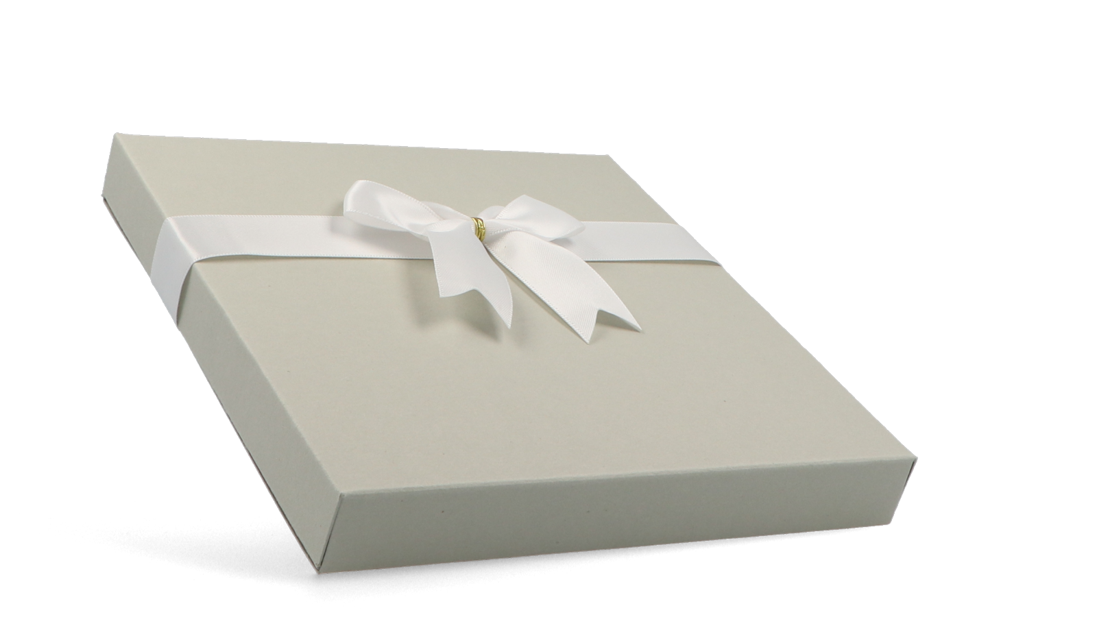 Hellgraue Faltschachtel als Geschenkschachtel mit Schlaufe