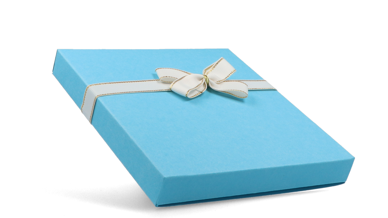 Himmelblaue Faltschachtel als Geschenkschachtel mit Schlaufe